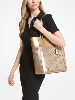 Buy Michael Kors Sinclair Large Perforated Metallic Leather Tote Bag, Gold  Color Women