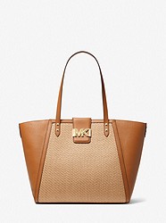 Karlie Large Straw and Pebbled Leather Tote Bag - NAT/ACORN - 30T2GCDT3W