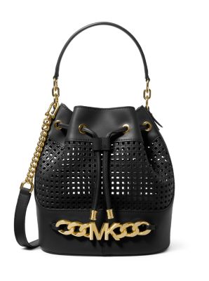 MICHAEL KORS GREENWICH PERFORATED BLACK BUCKET BAG