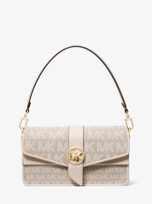 Greenwich Medium Logo Jacquard Shoulder Bag in NATURAL | Michael Kors