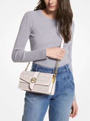 Greenwich Medium Logo Jacquard Shoulder Bag in NATURAL | Michael Kors