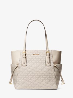 NEW Michael Kors Voyager + Charm Pearl Gray Medium Logo Tote Shoulder Bag  $278+