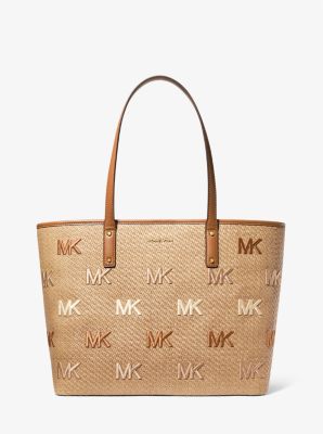 Carter Large Logo Embroidered Straw Tote Bag