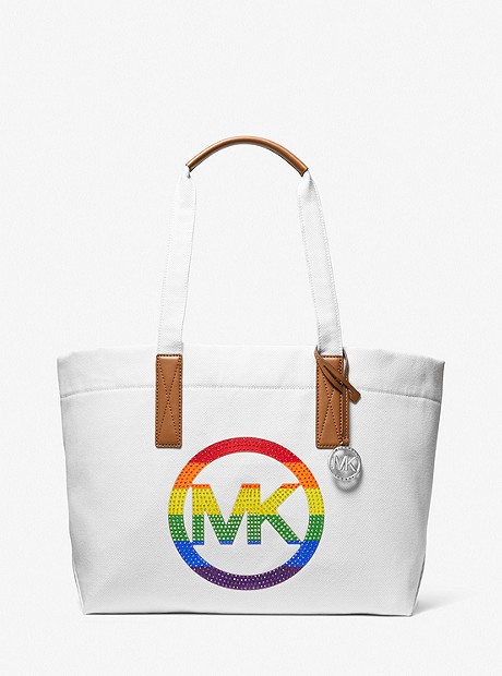PRIDE The Michael Large Embellished Logo Canvas Tote Bag - OPTIC WHITE - 30T2S01T7C