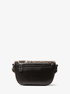 Slater Extra-Small Animal Print Calf Hair and Leather Sling Pack in BLACK/CAMEL | Michael Kors