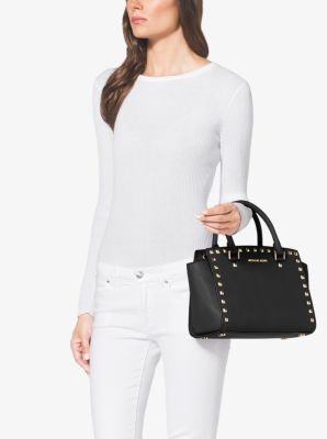 Selma Medium Color-Block Leather Satchel