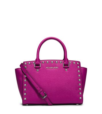 Michael Kors Selma Studded Medium Leather Messenger Bag, Pink