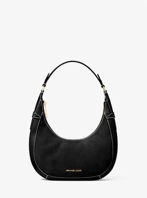 Shop Michael Kors Preston Small Suede Crescent Shoulder Bag In Black