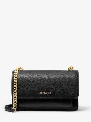 MK Wandelbare Schultertasche Claire Large Aus Gekrispeltem Leder - Schwarz