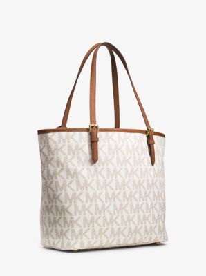 MICHAEL KORS Black & Tan Monogram Signature Jacquard Tote