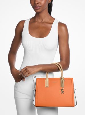 Laila Medium Color-Block Pebbled Leather Satchel in MIMOSA MULTI | Michael Kors