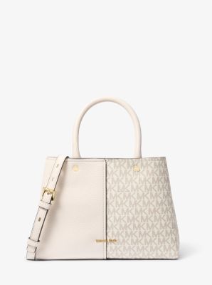 Flora Medium Signature Logo and Leather Satchel
