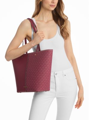 Flora Large Signature Logo and Leather Tote Bag