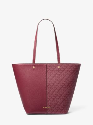 Michael Kors Flora Large Signature Logo And Leather Tote Bag In Purple