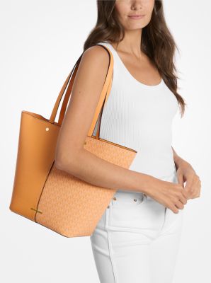 Flora Large Signature Logo and Leather Tote Bag