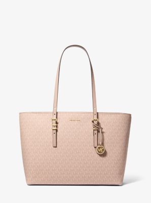 Michael Kors Quinn Large Signature Logo And Leather Tote Bag