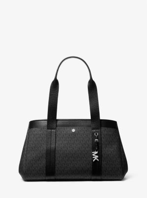 Michael Kors Romee Large Signature Logo And Leather Tote Bag In Black