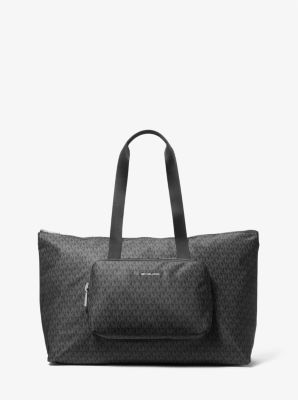 Michael Kors Tanner Large Printed Signature Logo Reversible Packable Tote Bag In Black