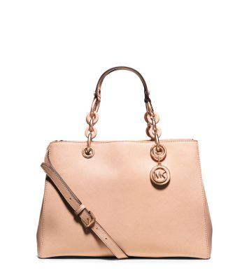 Michael Kors Cynthia Satchel soft pink chain bag leather triple compartment  $298