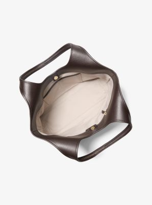 Henly Large Signature Logo and Textured Tote Bag in CHOCOLATE | Michael Kors