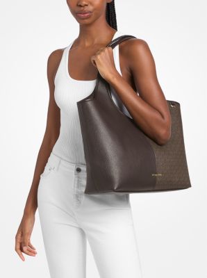 Henly Large Signature Logo and Textured Tote Bag in CHOCOLATE | Michael Kors