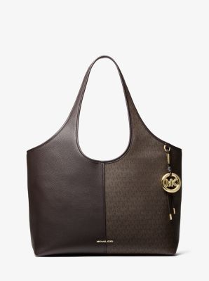 Henly Large Signature Logo and Textured Tote Bag in CHOCOLATE | Michael Kors
