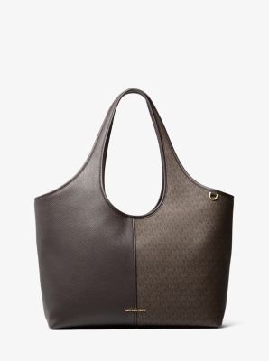 Michael Kors Henly Large Signature Logo And Textured Tote Bag In Brown