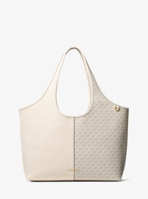 Michael Kors Henly Large Signature Logo And Textured Tote Bag In Neutral