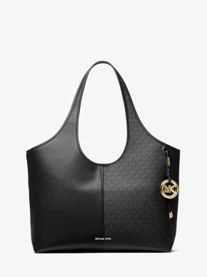 Henly Large Signature Logo and Textured Tote Bag in BLACK | Michael Kors