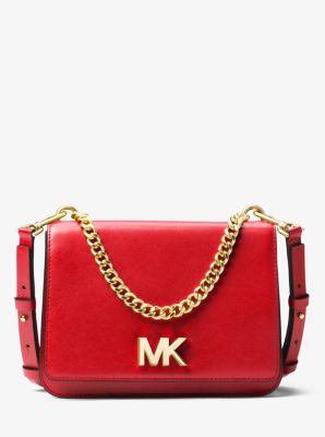 michael kors red purse with gold chain