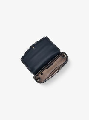 Michael Kors Ava Medium Black TH Satchel Leather Handbag $328 30T8GAVS2I