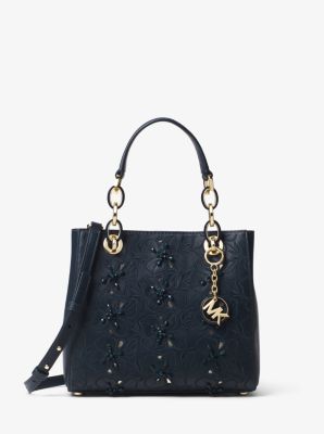 Cynthia Small Floral Embroidered Leather Satchel Michael Kors