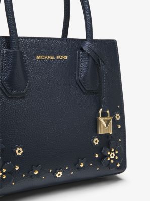 Michael Michael Kors Mercer Floral Embellished Leather Crossbody Bag In  Deep Pink/gold