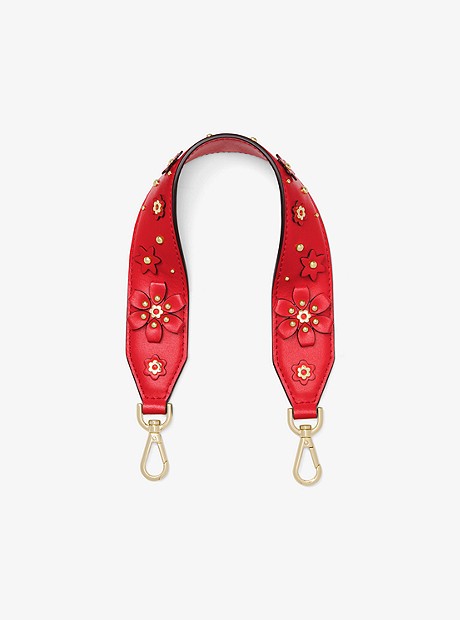 Floral Embellished Leather Mini Shoulder Strap - BRIGHT RED - 30T8GXGN5Y