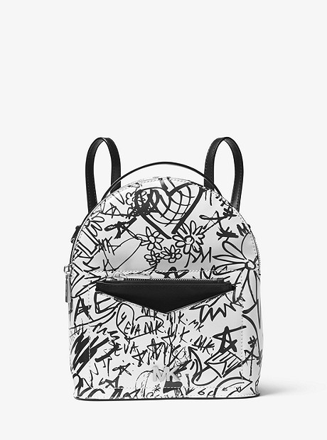 Jessa Small Graffiti Leather Convertible Backpack - OPTIC WHITE - 30T8SEVB5T