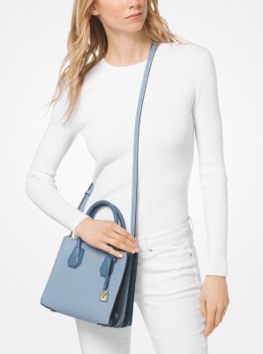 Michael Kors Mercer Medium Pebbled Leather Crossbody Bag- Blue