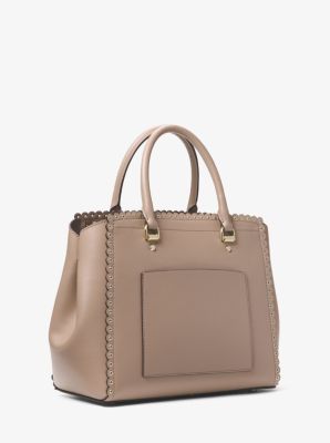 Benning Large Scalloped Leather Satchel Michael Kors