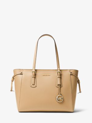 Michael Michael Kors Women's Voyager Medium Crossgrain Leather Tote Bag, Buttermilk Multi