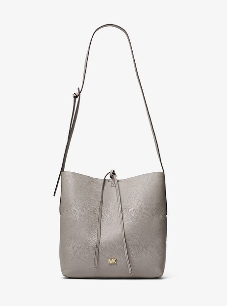 Junie Large Pebbled Leather Messenger - PEARL GREY - 30T8TX5M3L