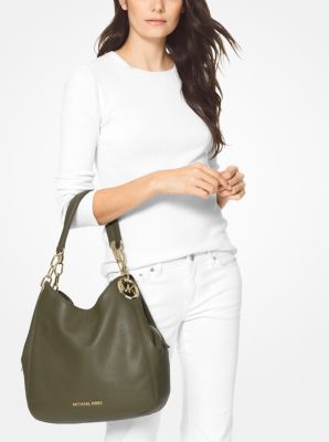 Lillie Large Pebbled Leather Shoulder Bag in OLIVE | Michael Kors