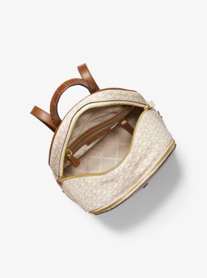 Rhea Medium Logo and Leather Backpack in VANILLA | Michael Kors