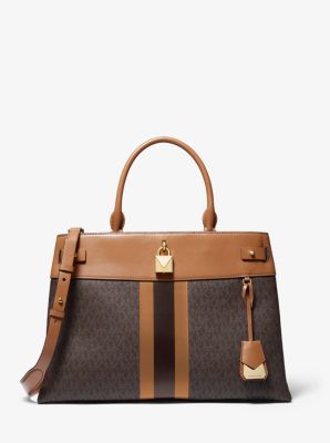 Gramercy Large Striped Leather and Logo Satchel Michael Kors