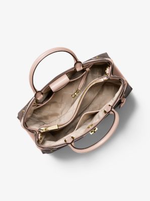 Gramercy Large Striped Leather and Logo Satchel