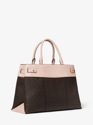 Gramercy Large Striped Leather and Logo Satchel