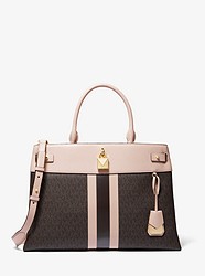 Gramercy Large Striped Leather and Logo Satchel - BRN/SFTPINK - 30T9GG7S7B