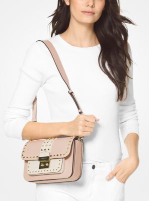 Sloan Editor Studded Two Tone Leather Shoulder Bag Michael Kors