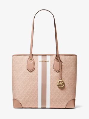 Michael Kors Eva Luggage Brown Large Two-Tone Graphic Logo Tote Bag