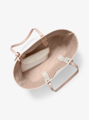Borsa tote Eva grande con logo e strisce in VANIGLIA/ROSA TENUE | Michael Kors