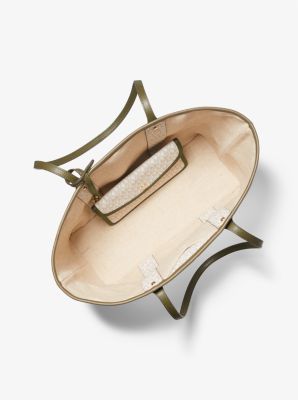 Eva Large Logo Stripe Tote Bag in LIGHT SAGE/OLIVE | Michael Kors
