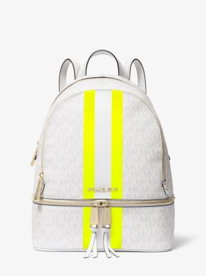 Rhea medium striped logo and store leather backpack